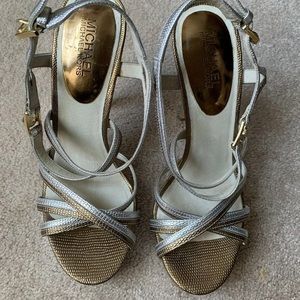 Michael Kors Strap Heels st14c. Gold/Silver, Size 7.5 New Never Worn.
